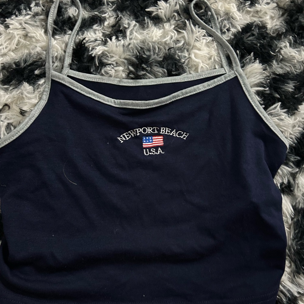 Navy Blue Tank Top with Embroidered Flag